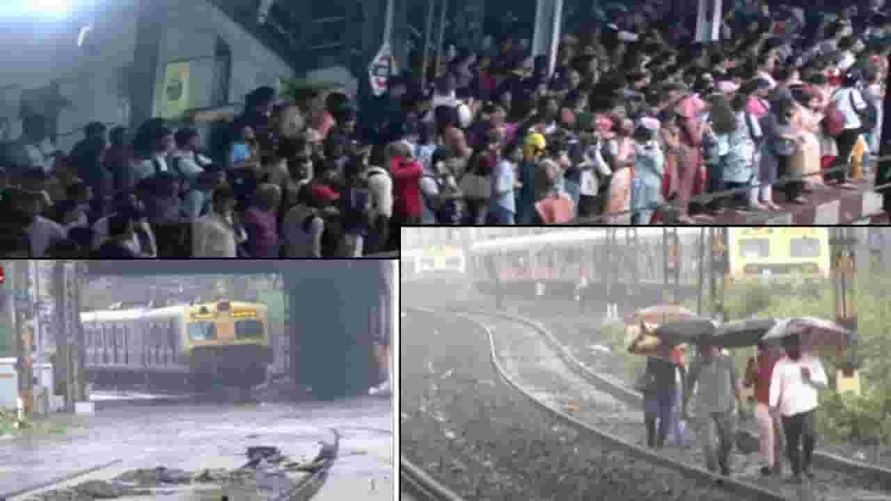Mumbai Rain :  मुंबईची तुंबई... मध्य रेल्वेची वाहतूक तासभर उशिरानं.. स्टेशनवर मोठी गर्दी, पावसानं उडवली दाणादाण