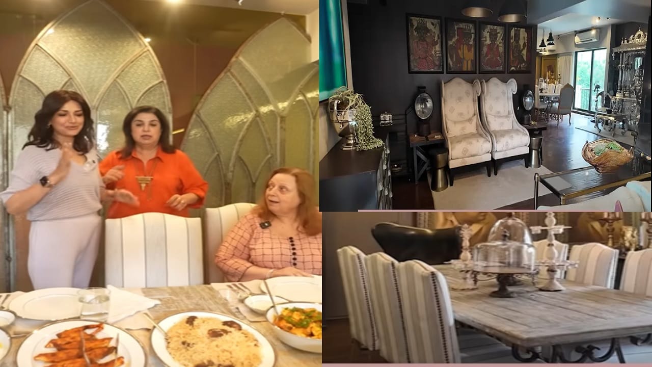 डायनिंग एरिआ: हे सोनाली बेंद्रेच्या घराचा डायनिंग एरिआ आहे. या ठिकाणी पांढऱ्या आणि राखाडी रंगांचा उत्तम वापर करण्यात आला आहे. सुंदर डिझाइन केलेल्या खुर्च्या आहेत आणि टेबलाच्या मध्यभागी एक सुंदर मेणबत्ती स्टँड ठेवला आहे जो त्याचे सौंदर्य वाढवतो.