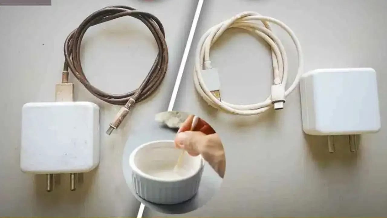 तुमचा चार्जर स्वच्छ करण्यासाठी २ चमचे बेकिंग सोडा घ्या. त्यात दोन थेंब लिंबाचा रस आणि थोडे पाणी घालून एक पेस्ट तयार करा. हे मिश्रण एका स्पंजवर घेऊन तुमचा चार्जर नीट पुसून घ्या.