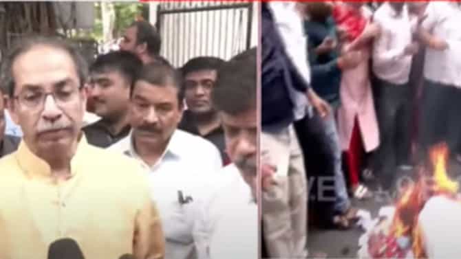 शिवसेना ठाकरे गटाकडून हिंदीच्या जीआरची होळी, जोरदार घोषणाबाजी
