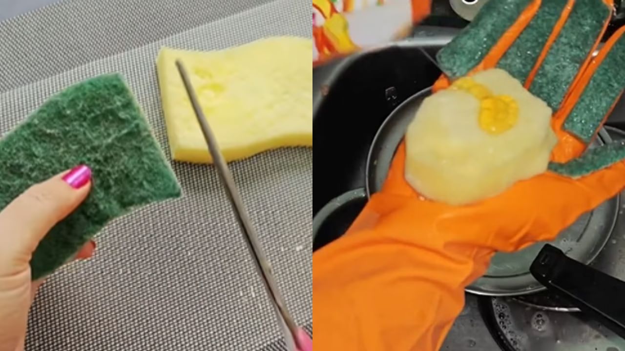 VIDEO : भांडी घासण्याचा कंटाळा येतोय? मग हा सिक्रेट जुगाड करा, एका मिनिटात भांडी होतील चकाचक