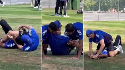 टीम इंडियाच्या सरावादरम्यान WWE, प्रशिक्षकाला दोन खेळाडूंनी जमिनीवर लोळवलं Watch Video