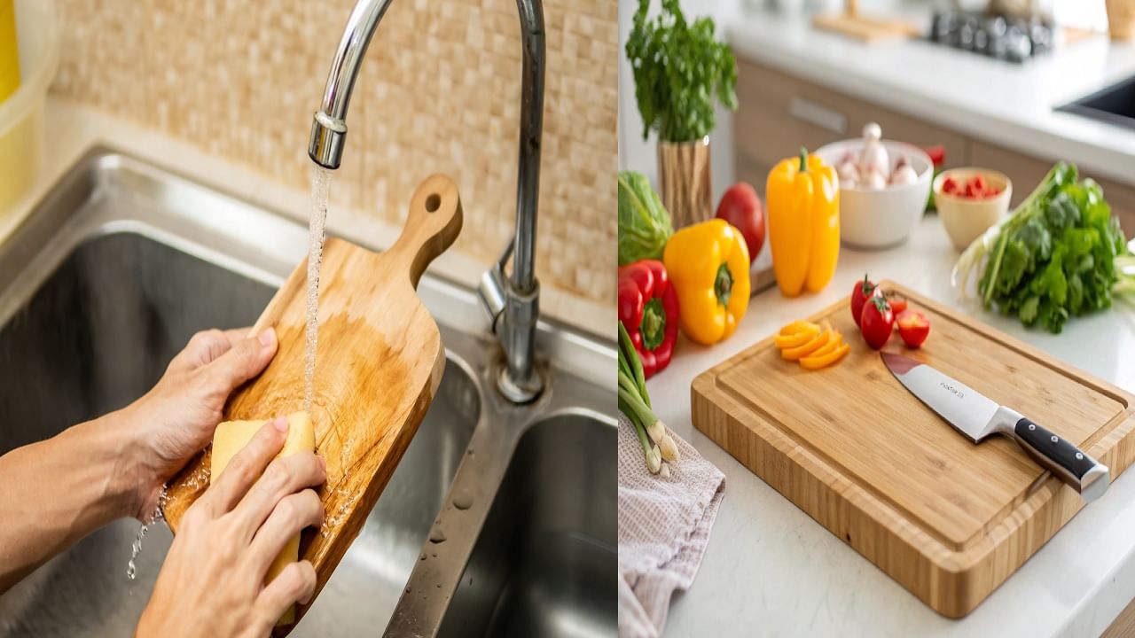 चॉपिंग बोर्डवर लपलेले बॅक्टेरिया बनू शकतात आजाराचे मूळ कारण! स्वच्छतेसाठी हे 5 उपाय जरूर वापरा चॉपिंग बोर्डवर लपलेले बॅक्टेरिया बनू शकतात आजाराचे मूळ कारण! स्वच्छतेसाठी हे 5 उपाय जरूर वापरा
