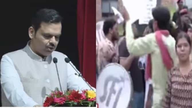 मोठी बातमी! मुख्यमंत्री फडणवीसांसमोरच दिल्लीत विद्यार्थ्यांचं आंदोलन, जोरदार घोषणाबाजी