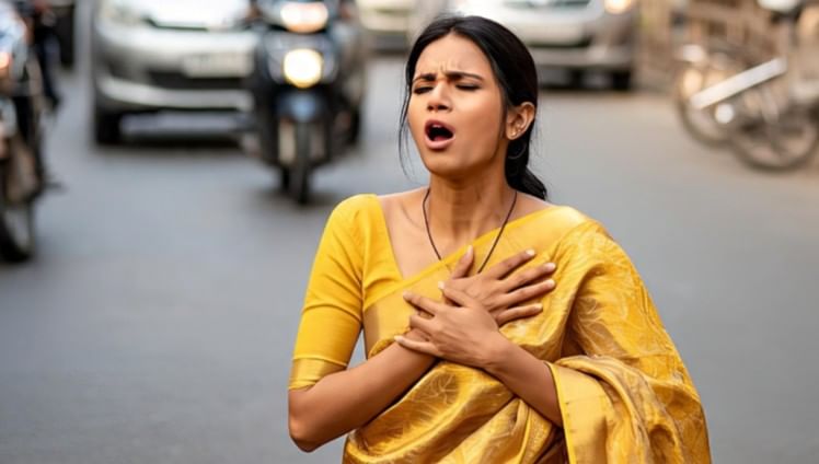 हार्ट अटॅक येण्याची वेगवेगळी लक्षणं आहेत. जी लक्षणं पुरुषांमध्ये दिसतात तीच लक्षणं महिलांमध्येही दिसतात, असे नाही. एका रिसर्चनुसार ते ते 13 टक्के भारतीय महिला या कोरोनरी आर्टेरी डिसीजशी लढत आहेत. (सांकेतिक फोटो, फोटो सौजन्य- मेटा एआय) 