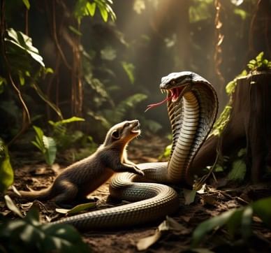 कोब्रा ही सापाची सर्वाधिक विषारी प्रजाती आहे, असे मानले जाते. या सापाने एकदा चावा घेतला की मृत्यू अटळ असतो, असे बोलले जाते. मात्र मुंगूस हा प्राणी किंग कोब्राशीदेखील दोन हात करतो. कोब्रा जातीच्या सापाशी लढाई करून मुंगूस त्याला मारून टाकतं.