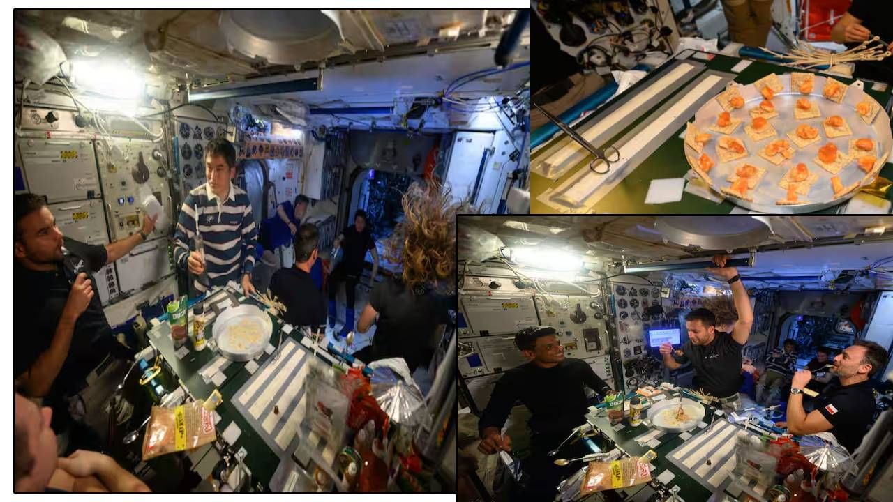 Shubhanshu Shukla : शून्य गुरुत्वाकर्षण अन् हवेत तरंगत मेजवाणीवर ताव, शुभांशूची अंतराळात दणक्यात पार्टी, फोटो एकदा बघाच