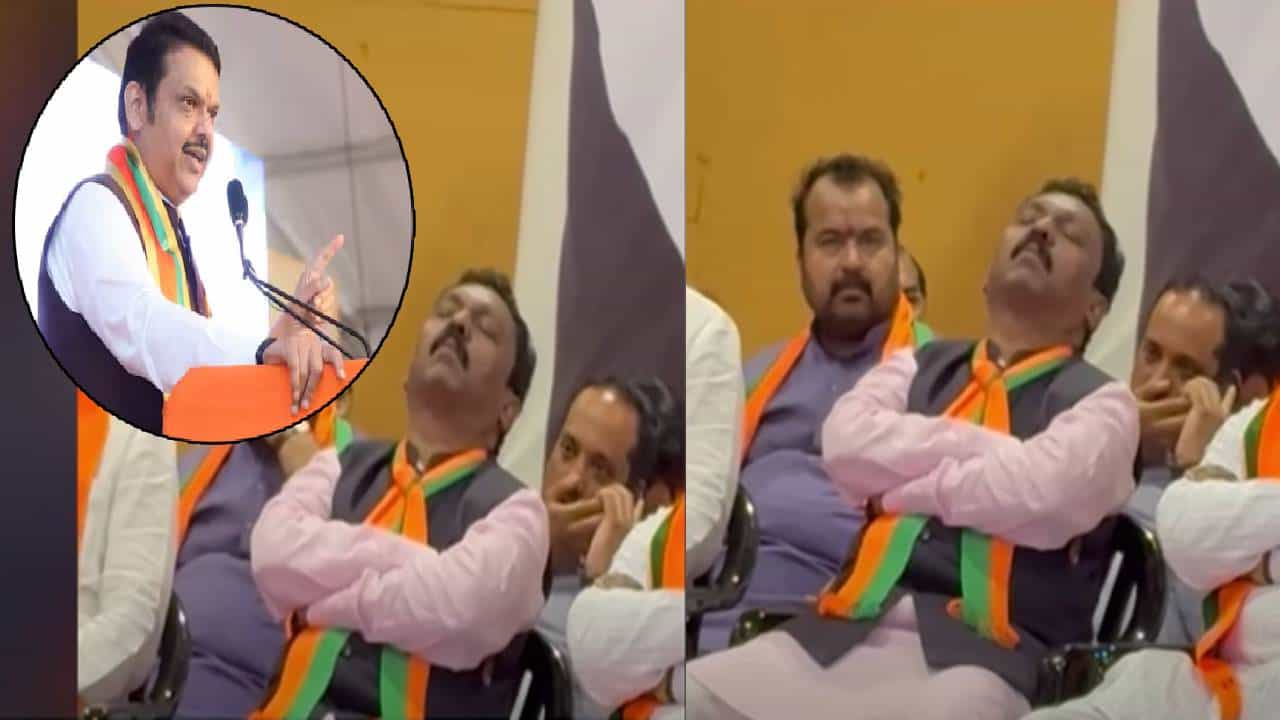 BJP : मुख्यमंत्री जीव तोडून बोलताय अन् कुणी ढाराढूर तर कुणी फोनवर... माजी खासदाराला डुलकी लागल्याचा VIDEO व्हायरल