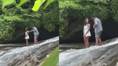 गर्लफ्रेंडला घेऊन धबधब्यावर गेला, रोमँटिक झाला अन्... काही क्षणातच नको तो Video Viral