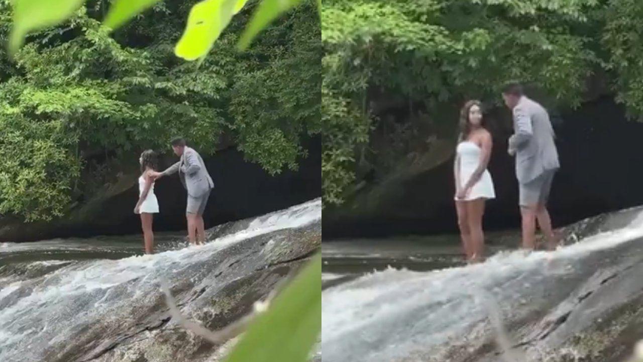 गर्लफ्रेंडला घेऊन धबधब्यावर गेला, रोमँटिक झाला अन्... काही क्षणातच नको तो Video Viral