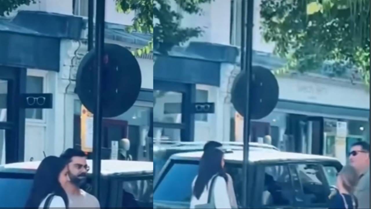 यावेळी विराट कोहली याच्या हातात छत्री आणि पाण्याची बॉटल दिसत आहे. विराट आणि अनुष्का दोघेही आनंदी दिसत आहेत. 