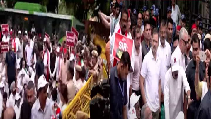 India Alliance Protest : संसदेबाहेर इंडिया आघाडीचा मोर्चा, पोलिसांनी अनेक खासदारांना रोखलं अन्... दिल्लीत घडतंय काय? India Alliance Protest : संसदेबाहेर इंडिया आघाडीचा मोर्चा, पोलिसांनी अनेक खासदारांना रोखलं अन्... दिल्लीत घडतंय काय?