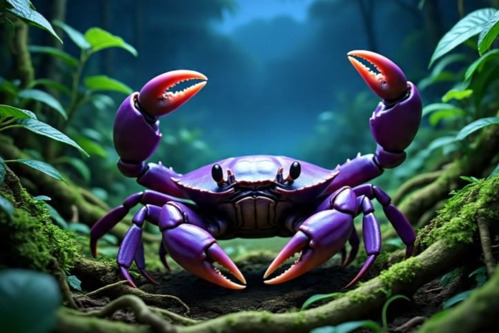 जांभळ्या रंगाच्या चमकणाऱ्या खेकड्याच्या या प्रजातीला किंग क्रॅब म्हटले जात आहे. हा खेकडा सापडणे म्हणजे कायांग क्राचन राष्ट्रीय उद्यानात जैवविधात मोठ्या प्रमाणात आढळत असल्याचे हे द्योतक असल्याचे या उद्यान प्रशासनाने म्हटले आहे. (सांकेतिक फोटो, फोटो सौजन्य- मेटा एआय)