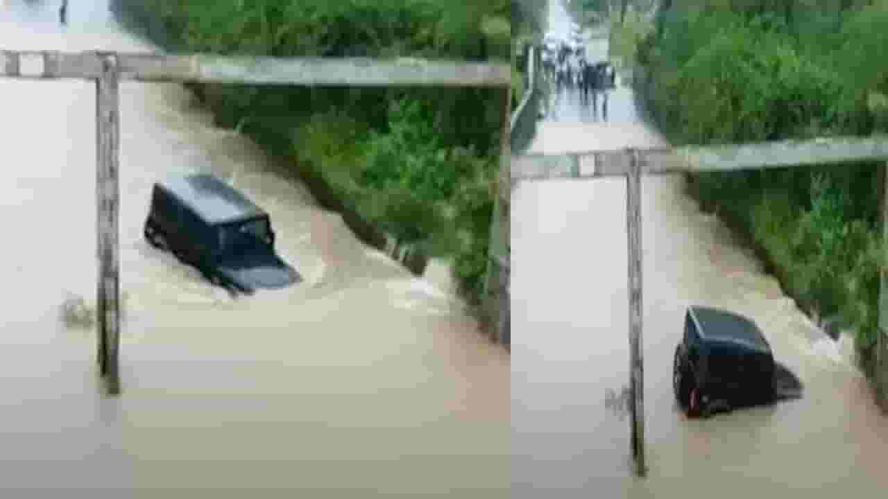 Nanded THAR Video : 'थार'चा थरार....पाणी भरलंय तरीही डेरिंग अन् आलं अंगलट, बघा काय घडलं?