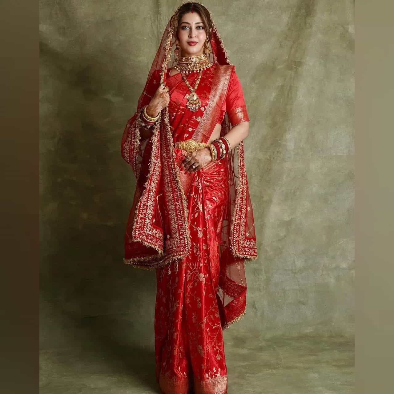 गणेश चतुर्थीसाठी, सोनारिका भदोरियाच्या या साडी लूकवरून तुम्ही कल्पना घेऊ शकता. तिने बनारसी फॅब्रिकमध्ये पिवळ्या रंगाची साडी घातली आहे. हेअरस्टाईल आणि हलक्या वजनाच्या कानातल्यांनी तिचा लूक पूर्ण केला आहे.