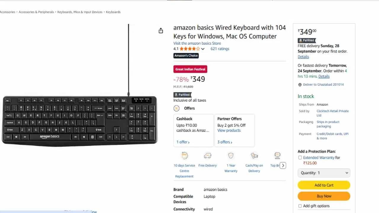 Amazon Basics Keyboard : 78 टक्के डिस्काउंट नंतर विंडोज आणि मॅक कंप्यूटरसोबत हा वायर्ड किबोर्ड 349 रुपयात विकला जातोय. या कीबोर्डसोबत तुम्हाला एक वर्षाची वॉरंटी मिळतेय. (फोटो- अ‍ॅमेझॉन)