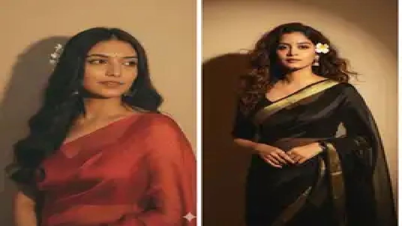 हा फोटो सिलेक्ट केल्यानंतर खाली, Prompt : create a vintage grainy but bright image of the reference picture but draped in a perfect brown color pinteresty aesthetic retro saree. It must feel like like a 90’s movie with long hair with a small flower tucked visibly into her curls and romanticising the windy enviroment. The girl is standing against a solid wall deep shadows and contrast drama creating a mysterious and artistic atmosphere where the lighting is warm with golden tones of evoking a sunset or golden hour glow . The background is minimalistic and slightly textured and the expression on her face is moody calm yet slightly happy and introspective हे पेस्ट करा.