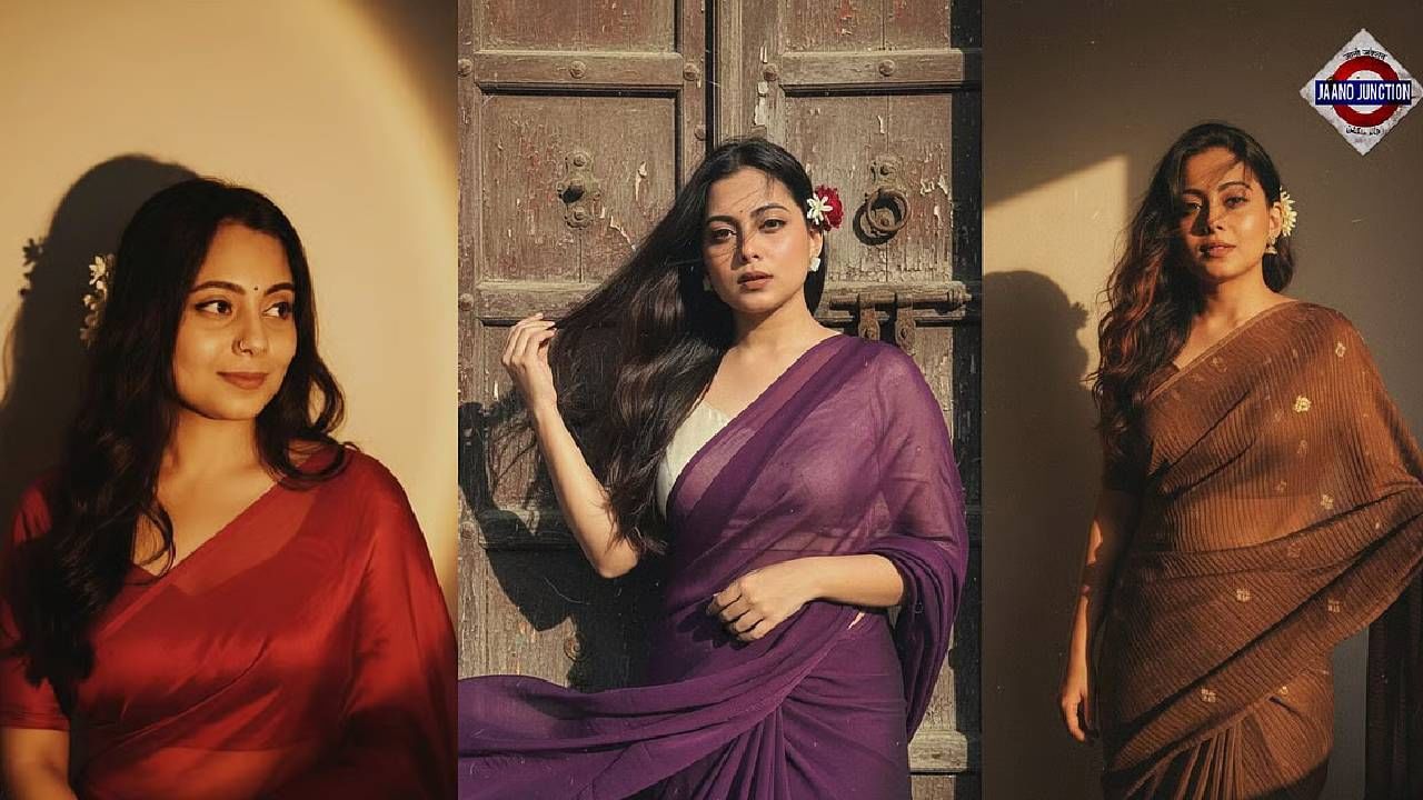 काळ्या साडीतील फोटो हवा असेल तर- Convert this person into a retro vintage grainy but bright image, black party-wear saree, 90s film aesthetic. She is standing against a solid, deep wall with dramatic shadows and contrast, creating a mysterious and artistic atmosphere. The environment feels windy and romanticised. Lighting is warm, with golden sunset tones evoking golden hour glow. The background is minimalist and slightly textured. Her expression is moody, calm, yet subtly happy and introspective. असा प्रॉम्प्ट टाका. 
