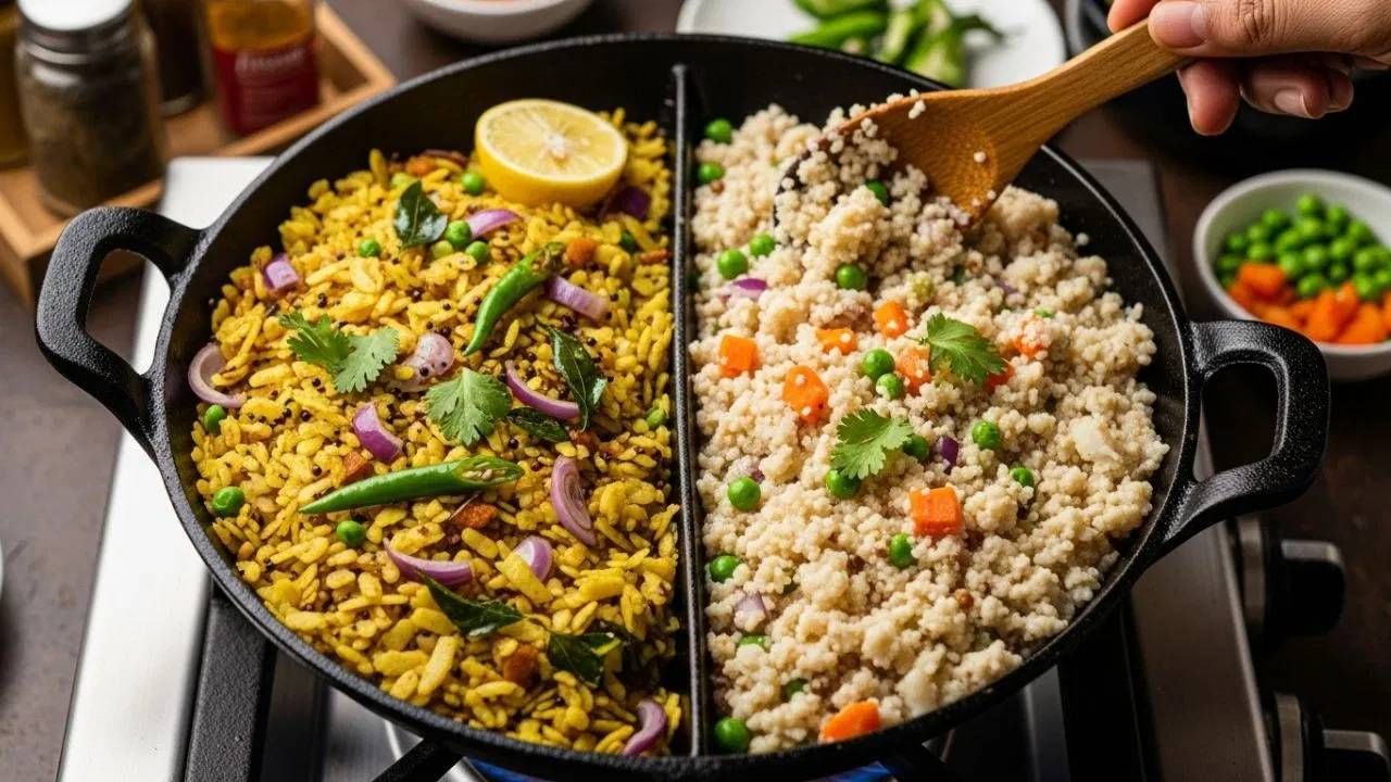  पोहे आणि उपमा या दोन्ही पदार्थांमध्ये कॅलरी कमी असतात. पोहे हलका नाश्ता आहे आणि ते खाल्ल्याने पोटही लवकर भरते. त्यात मोठ्या प्रमाणात लोह असते, जे अशक्तपणाशी लढण्यास मदत करते.