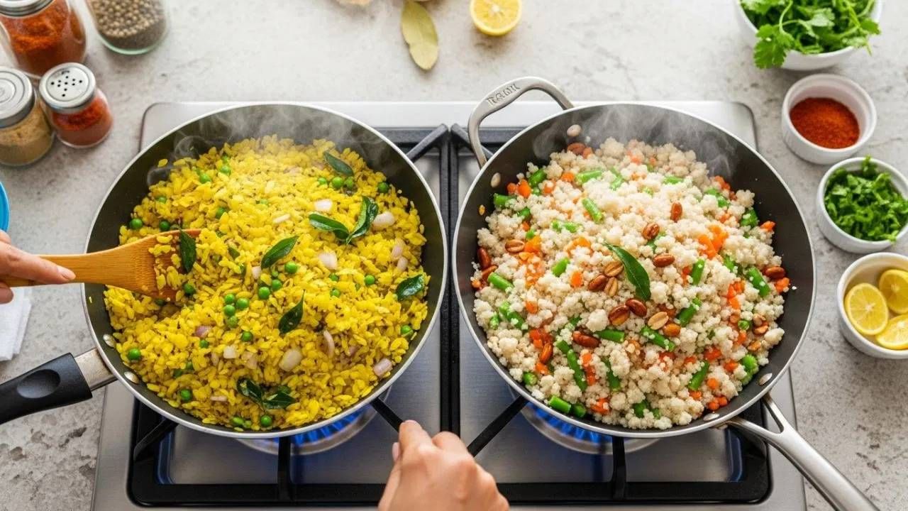 मुळात म्हणजे उपमा आणि पोहे दोन्ही आपल्या आरोग्यासाठी फायदेशीर असल्याने दोन्ही सकाळच्या नाश्त्यासाठी योग्य आहेत. यामुळे दोन्ही तुम्ही सकाळच्या नाश्त्यात घेऊ शकता. 