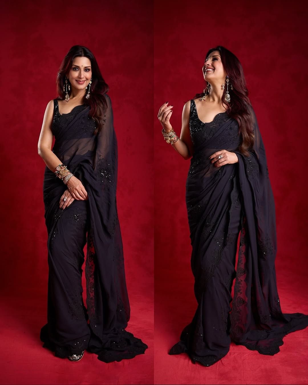 काळ्या रंगाच्या साडीत अभिनेत्रीने फोटो पोस्ट केले आहेत. काळ्या रंगाची साडी, मोकळे केस, सिंपल मेकअपमध्ये सोनाली सुंदर दिसत आहे. अभिनेत्याच्या लूकने चाहत्यांचं लक्ष वेधलं आहे. 