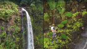 मूर्ती लहान पण किर्ती महान, 9 वर्षीय चिमुरडीचं धबधब्यावर रॅपलिंग