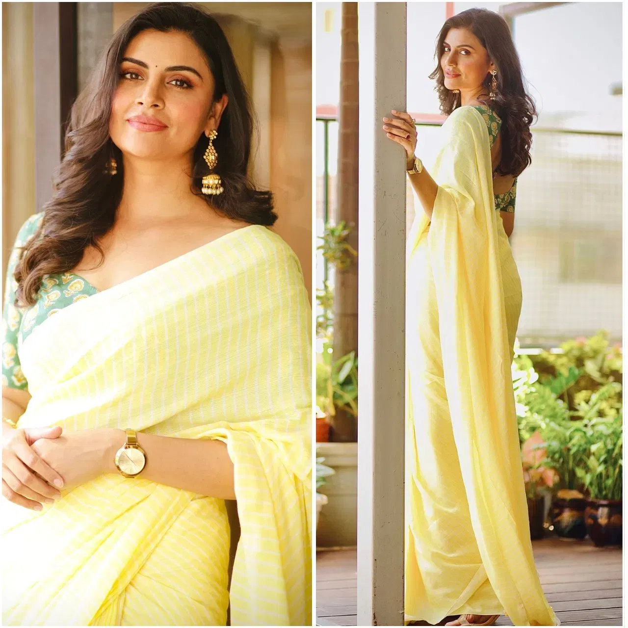 मालती या प्रिंट कॉटन साडीमध्ये खूपच सुंदर दिसत आहे. तिने हेवी इअररिंग्ज घातले असून मेकअपही केला आहे. साध्या साडीमध्ये तिने स्टायलिश लूक दिला आहे.  