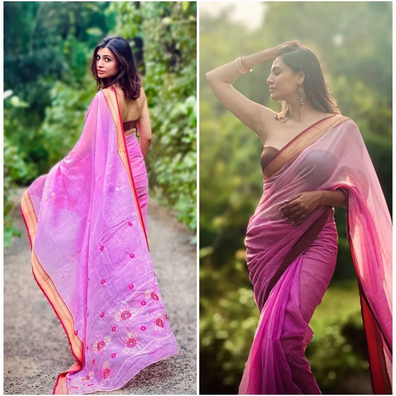 मालतीने या फोटोत गुलाबी लिनेन साडी नेसली आहे. यामध्ये ती स्टायलिश दिसत आहे. तुम्ही देखील एखाद्या खास प्रसंगी मालतीचा हा लूक ट्राय करू शकता.  