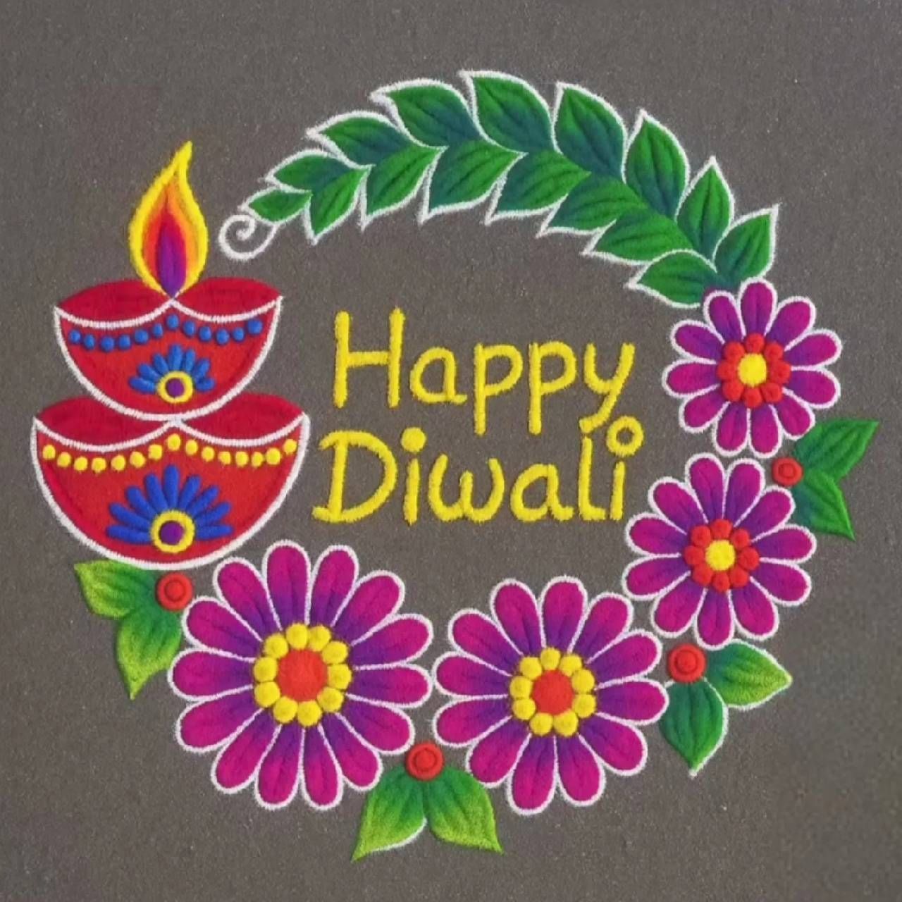 ही रांगोळी फारच साधी आणि झटपट होणारी आहे. यात फुलं आणि पानांच्या सोप्या नक्षीकामासोबत दिव्याचे आकर्षक डिझाईन पाहायला मिळत आहे. यात शुभ दिपावली असे लिहून तुम्ही ही रांगोळी काढू शकता. यासाठी तुम्हाला कमी वेळ आणि कमी कष्ट घ्यावे लॉगतली. 