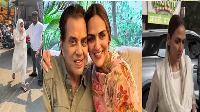 थरथरणारे हात, भेदरलेला चेहरा; वडिलांच्या निधनाने धक्क्यात असलेली लेक ईशा देओल; स्मशानभूमीतील हृदय पिळवटणारा व्हिडिओ समोर