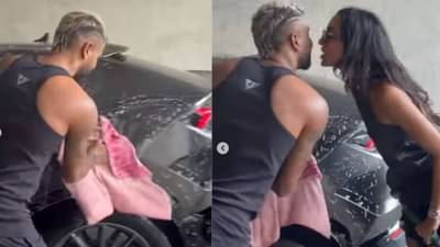 गाडी धुताना 8 वर्ष लहान गर्लफ्रेंंडसोबत रोमॅंटिक झाला हार्दिक पंड्या, व्हिडीओ व्हायरल, गालावर...