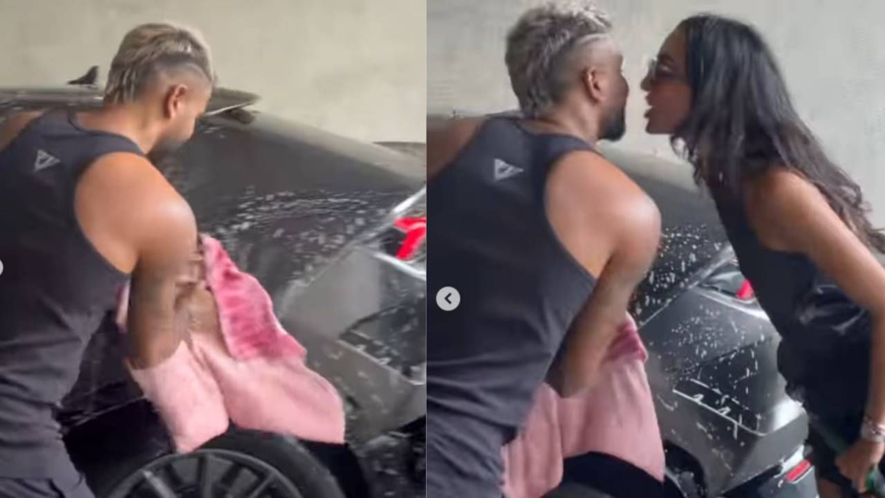 गाडी धुताना 8 वर्ष लहान गर्लफ्रेंंडसोबत रोमॅंटिक झाला हार्दिक पंड्या, व्हिडीओ व्हायरल, गालावर...