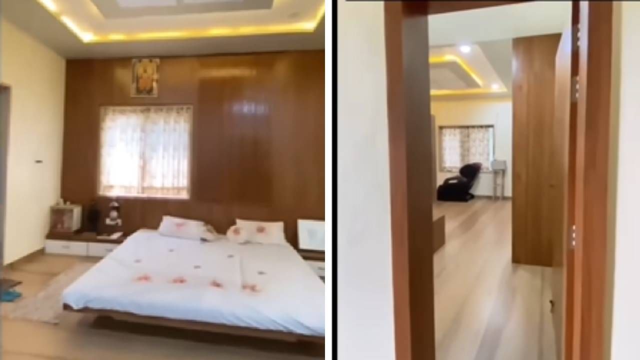 इंदूरीकर महाराजांच्या घरात एक बेडरुम देखीस आलिशान आहे. कपाटे, टीव्ही आणि बेड असलेला हा बेडरुन आकर्षक दिसत आहेत. पण हा बेडरुम कोणाचा आहे हे अद्याप समोर आलेले नाही,.