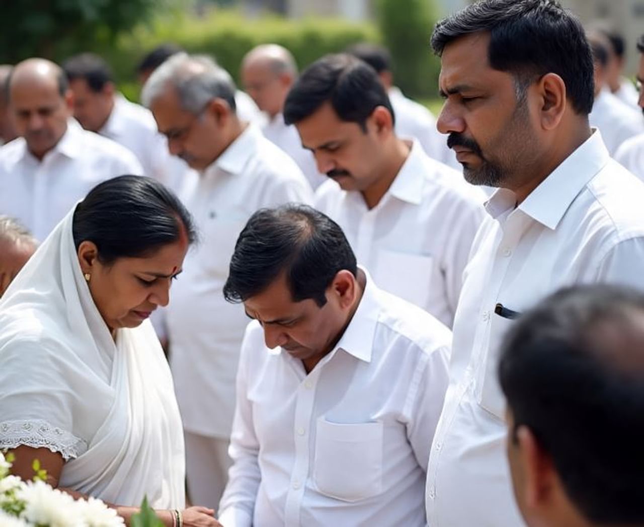 हिंदू संस्कृतीत अंत्यसंस्काराच्या प्रक्रियेकडे अध्यात्म आणि धार्मिक दृष्टीने पाहिले जाते. म्हणूनच अंत्यसंस्काराआधी वेगवेगळ्या विधी केल्या जातात. अंत्यसंस्कारादरम्यान, इतर लोक पांढऱ्या रंगाचे कपडे परिधान करतात.  (सांकेतिक फोटो, फोटो सौजन्य- मेटा एआय)