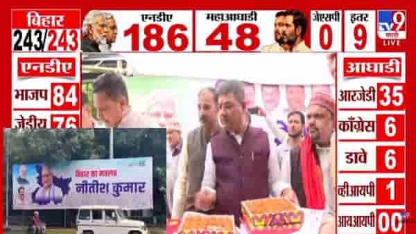 Bihar Election Results 2025 : ‘बिहार का मतलब नीतीश कुमार’, NDA ला बहुमत… जल्लोषासाठी कार्यकर्त्यांकडून All Set… मिठाईचे बॉक्स अन्..