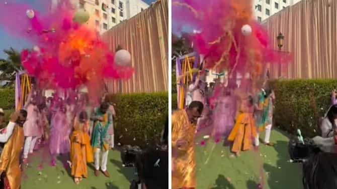 हळदीचा विधी सुरु असताना हायड्रोजन फुग्यांचा धमाका, वधू-वरांना बसली झळ, video viral