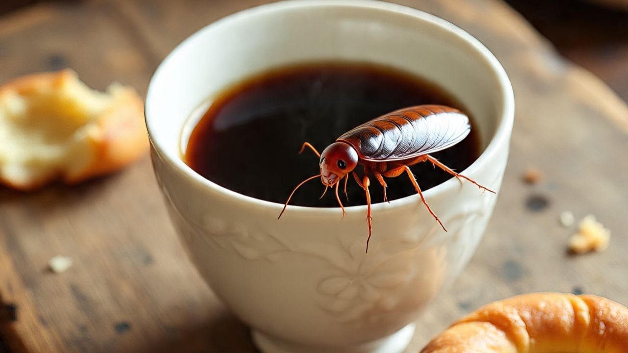 असा दावा केला जात आहे की, कॉफीमध्ये मिसळलेली झुरळ पावडर रक्ताभिसरणासाठी फायदेशीर आहे आणि वाळलेल्या पिवळ्या किड्याची पावडर शरीराची प्रतिकारशक्ती वाढवते, त्यामुळे ही कॉफी खूप लोकप्रिय आहे. (Photo Source Meta Ai)