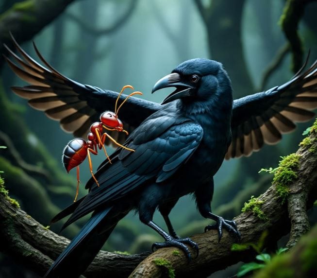 कावळा असं नेमकं का करतो, हा प्रश्न अनेकांना पडलेला असतो. पण यामागे फार महत्त्वाचे कारण आहे. मुंग्या जेव्हा कावळ्यावर हल्ला करतात, तेव्हा त्या कावळ्याच्या शरीरावर फॉर्मिक अॅसिड नावाचा घटक सोडतात.  (सांकेतिक फोटो, फोटो सौजन्य- मेटा एआय)