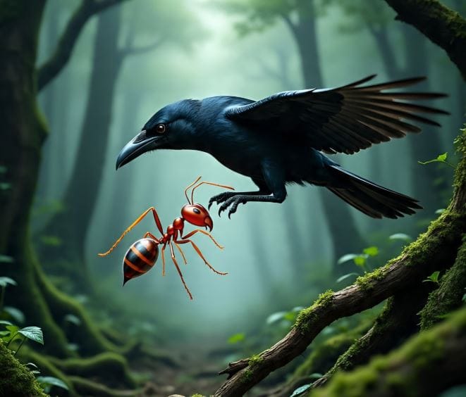 मुंग्यांमध्ये असलेले फॉर्मिग अॅसिड हे अँटी फंगल, अँटी बॅक्टेरियल असते. कावळ्याच्या पंखात परजीवी फंगस असतात. हेच फंगस, बॅक्टेरिया नष्ट व्हावेत म्हणून कावळे मुंग्यांना चावा घेऊ देतात. (सांकेतिक फोटो, फोटो सौजन्य- मेटा एआय)