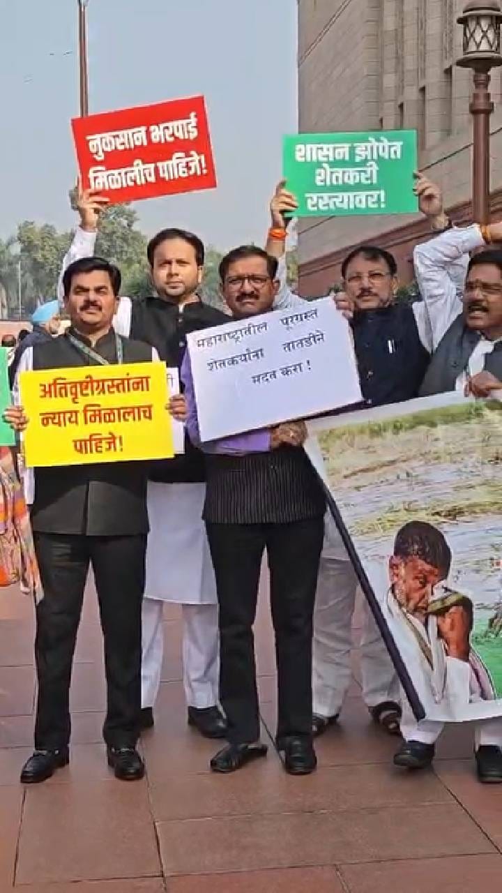 महाविकास आघाडीच्या खासदारांचं संसदेच्या बाहेर निदर्शनं