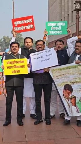 महाविकास आघाडीच्या खासदारांचं संसदेच्या बाहेर निदर्शनं.