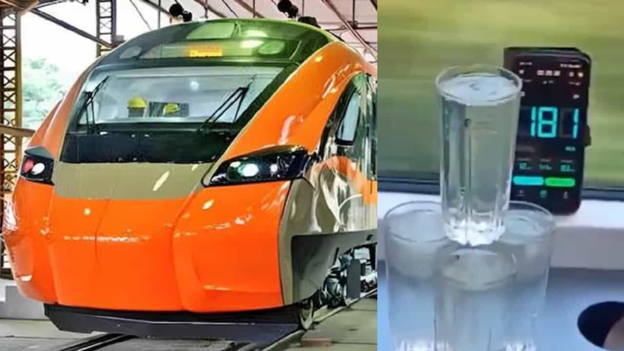 वंदेभारत स्लिपर ट्रेनची भन्नाट चाचणी, ग्लासावर ठेवले ग्लास, 180 किमी वेगाने धावली तरी पाणी जराही सांडले नाही !