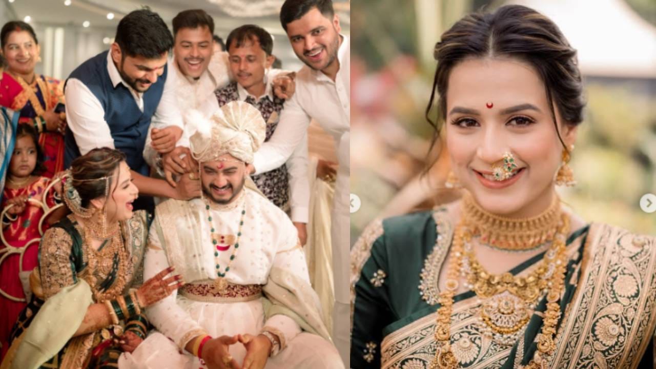 तर प्राजक्ताचा नवरा शंभुराज यांनी ऑफव्हॉइट रंगाची पेशवाई ड्रेस घातला आहे. त्यावर गळ्यात वाघ नखं, कपाळी चंद्रकोर, हातात तलवार असा असा मराठमोळा लूक केला आहे. प्राजक्ता आणि शंभुराज यांचा लूक पाहण्यासारखा आहे. त्यांचा हा लूक सर्वांना प्रचंड आवडत आहे.