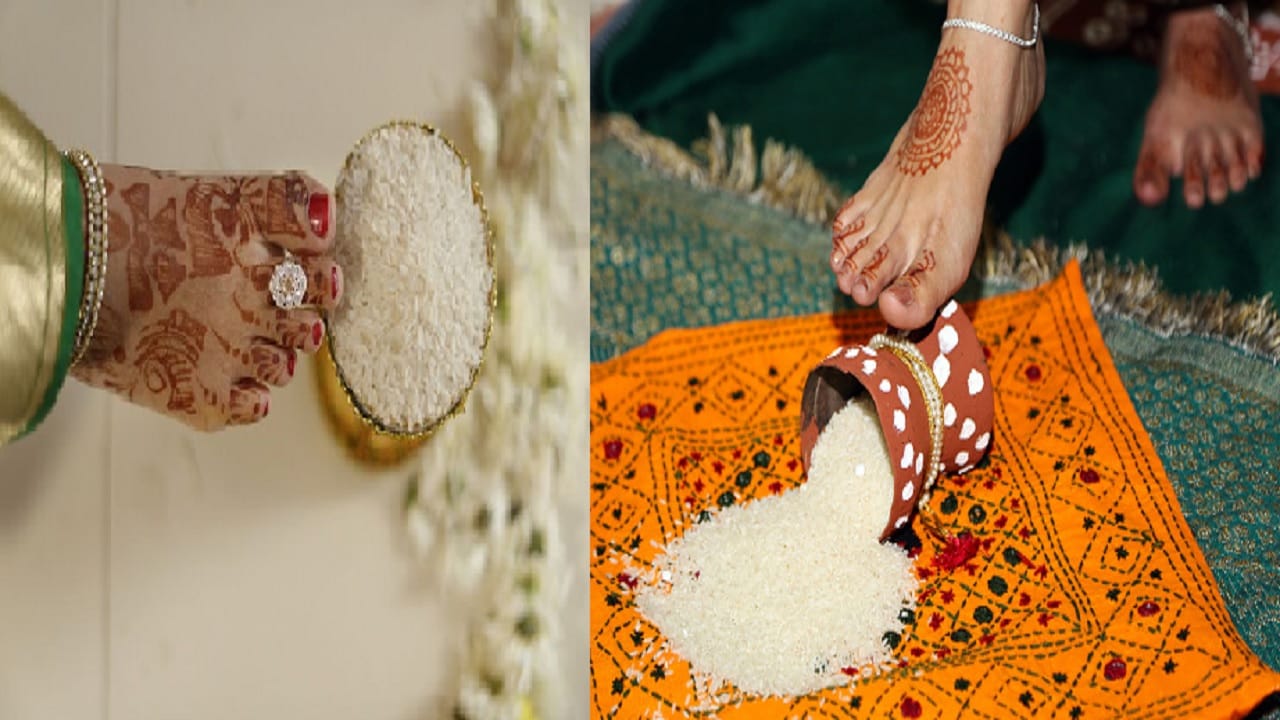 वधू गृहप्रवेशावेळी तांदळाने भरलेलं माप का ओलांडते? काय आहे त्यामागील खास कारण