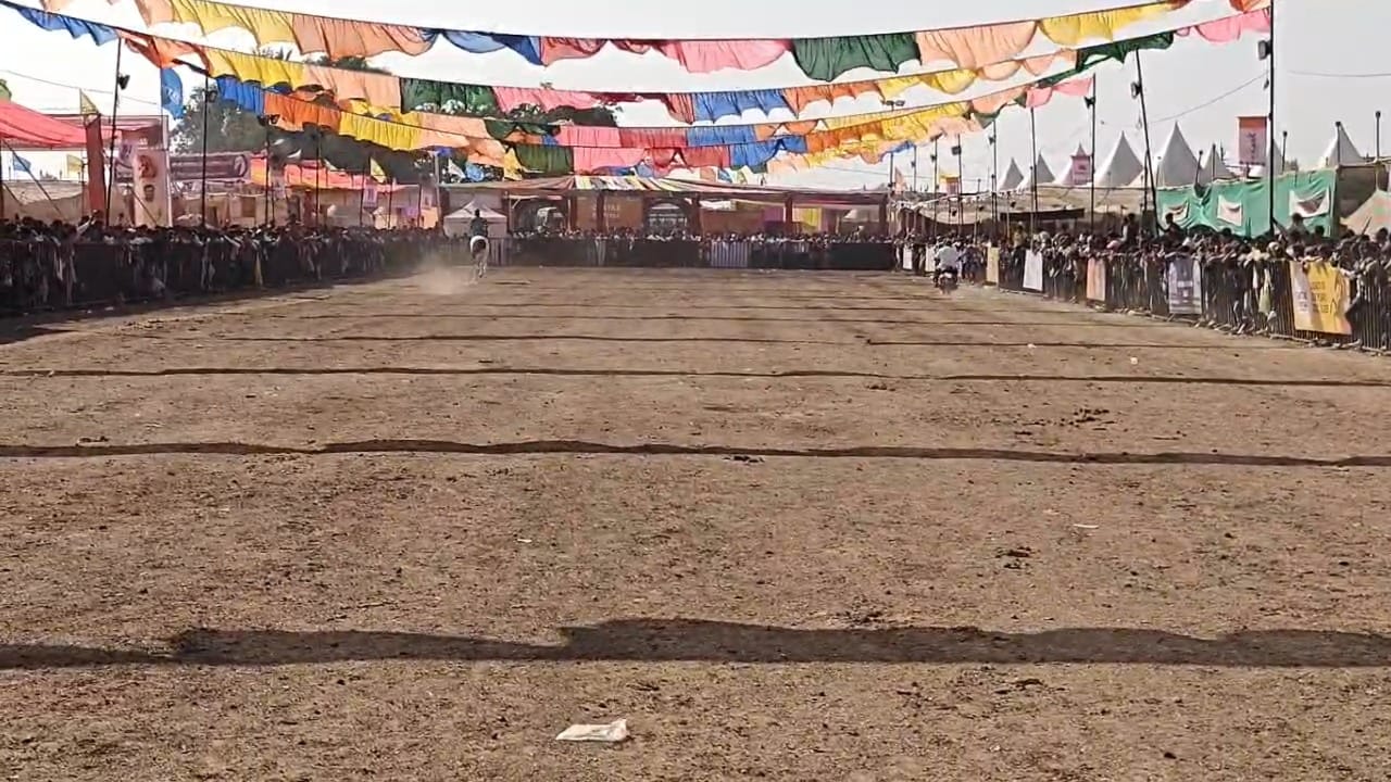 घोडा आणि बुलेट मोटरसायकल यांच्यातील अनोखी शर्यत पाहण्यासाठी तुफान गर्दी जमली होती. या शर्यतीत एका वेगवान घोडीने बुलेट मोटरसायकलला हरवले आणि दाखवून दिले की, घोडा आजही वेगाचा राजा आहे.