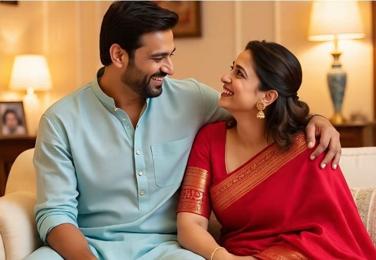 नव्या वर्षाच्या पहिल्याच दिवशी पती-पत्नीने एकमेकांना गोड जेवण खाऊ घालावे. यामुळे नात्यात गोडवा निर्माण होण्यास मदत होते. तसेच पती-पत्नी एकमेकांना गोडीने बोलायला सुरुवात होऊ शकते. नाते नव्याने फुलू शकते. (सांकेतिक फोटो- फोटो सौजन्य- मेटा एआय) 