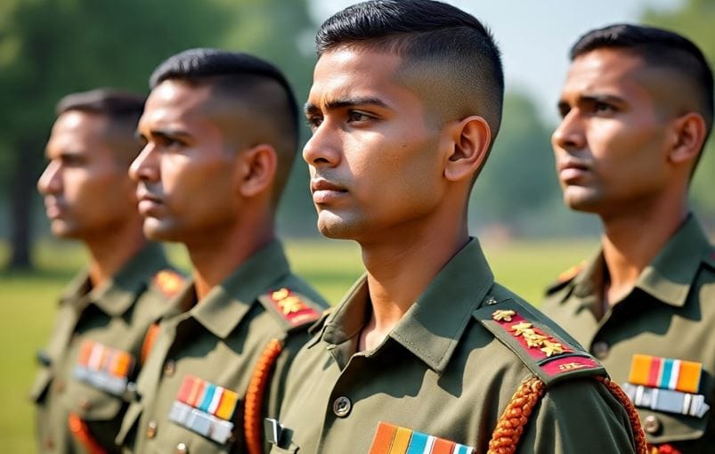 एका विशिष्ट पद्धतीने केस कापल्याने सर्वच सैनिक समान पातळीवर येतात. यामधून सैनिकांमध्ये ऐक्य असल्याचे दिसून येते. केस छोटे असतील तर त्यांची निगराणी राखण्यात वेळ जात नाही. सोबतच कमी वेळात चांगली स्वच्छताही ठेवता येते. त्यामुळेच सैनिकांचे केस लहान असतात. (सांकेतिक फोटो, फोटो सौजन्य- मेटा एआय)