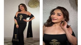 मधुरी दीक्षित हिच्या ऑफ शोल्डर ड्रेसमध्ये दिलखेच अदा...,.