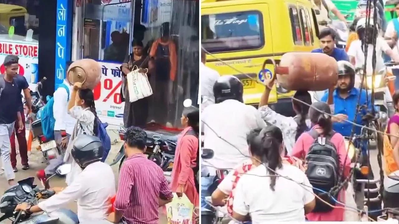 डोक्यावर सिलेंडर, पाठीवर बॅग... शाळकरी मुलीचा Video पाहून तुमच्याही डोळ्यात येईल पाणी डोक्यावर सिलेंडर, पाठीवर बॅग... शाळकरी मुलीचा Video पाहून तुमच्याही डोळ्यात येईल पाणी