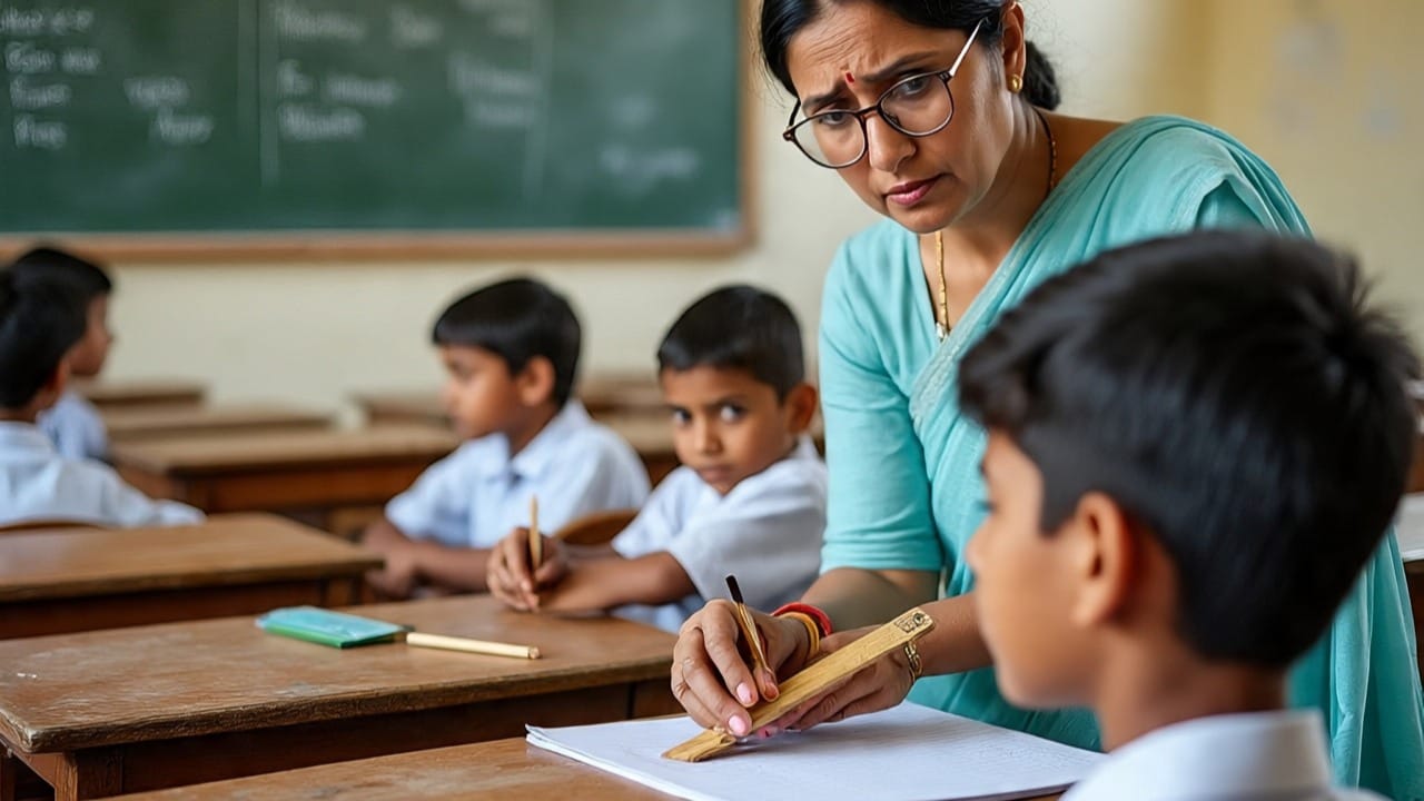 विद्यार्थ्यांना मारणं आणि चॅटिंग करण्यावर बंदी, नाहीतर… शिक्षक, मुख्याध्यापकांसाठी नवी नियमावली जारी विद्यार्थ्यांना मारणं आणि चॅटिंग करण्यावर बंदी, नाहीतर… शिक्षक, मुख्याध्यापकांसाठी नवी नियमावली जारी